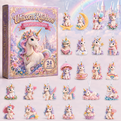 Unicorn Rainbow Advent Calendar 2026 - 24-Day Festive Countdown, Acrylic Charms Blind Box - Gift For Fantasy Lovers
