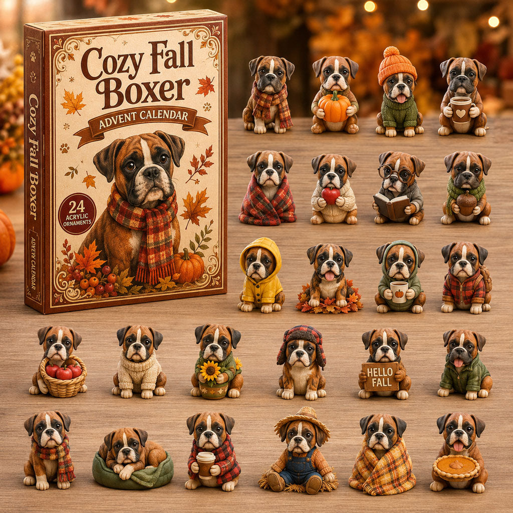 Cozy Fall Boxer Advent Calendar 2026 - 24-Day Festive Countdown, Acrylic Charms Blind Box - Gift For Boxer Lovers