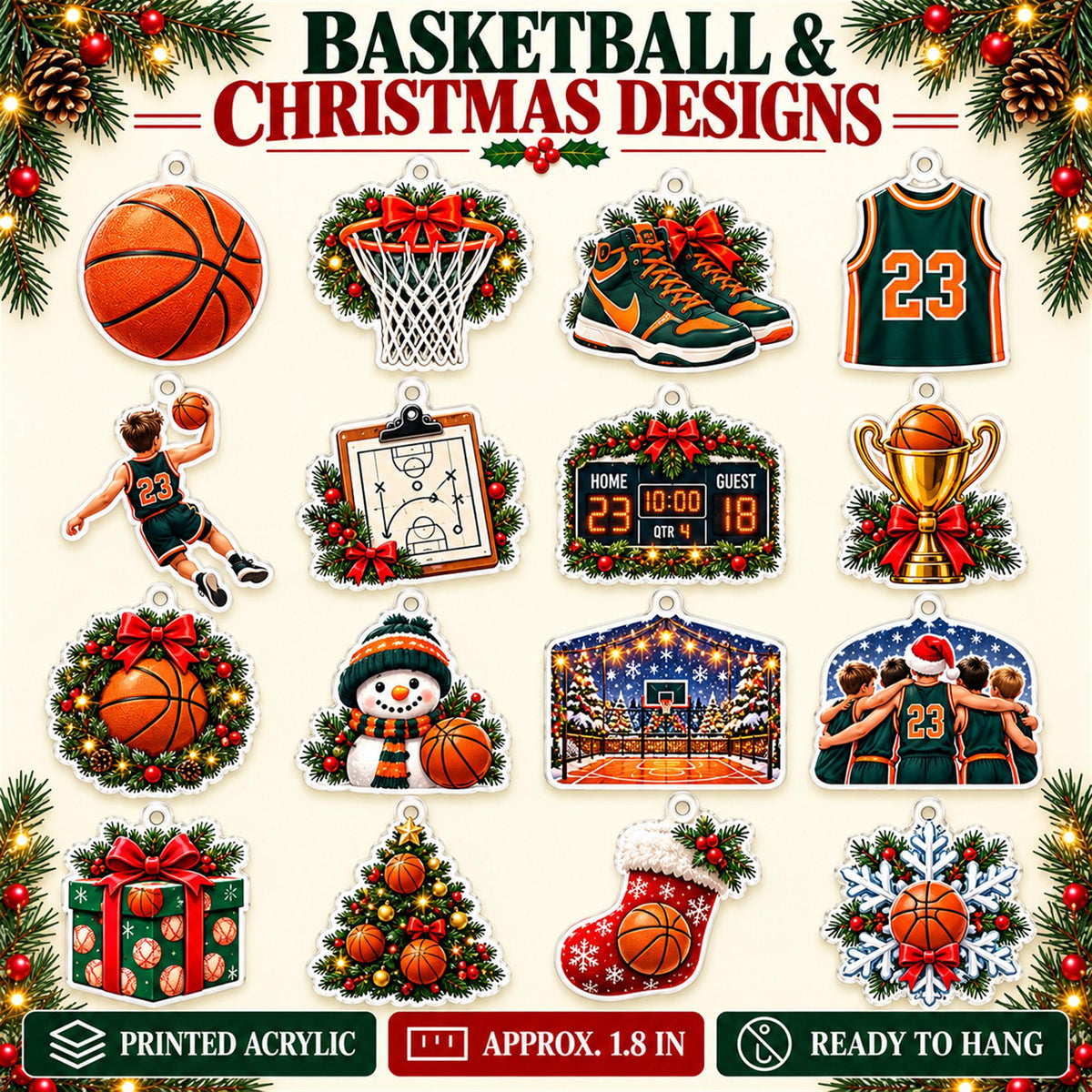 Personalized Basketball Advent Calendar with 24 Custom Photo Acrylic Ornaments, Player Number Christmas Gift for Basketball Family and Coach