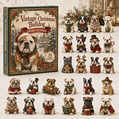 The Vintage Christmas Bulldog Advent Calendar 2026 - 24-Day Festive Countdown, Acrylic Charms Blind Box - Gift For Bulldog Lovers