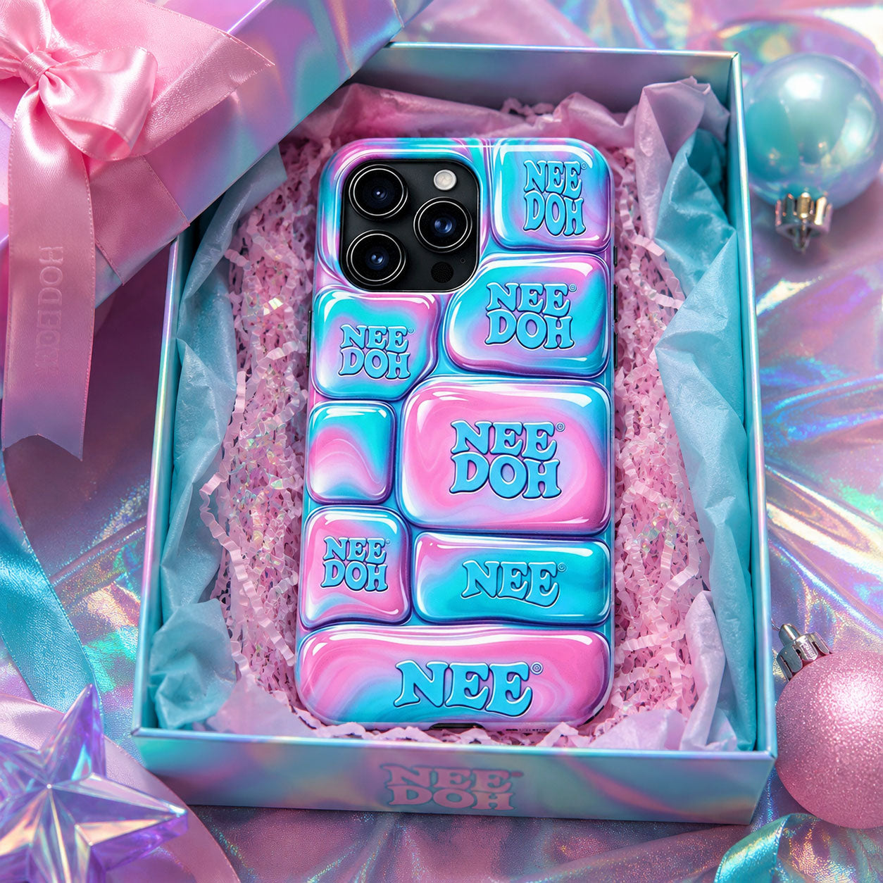 Nee Doh 3D Pink Blue Marble Puffy Phone Case
