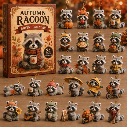 Autumn Raccoon Life Advent Calendar 2026 - 24-Day Festive Countdown, Acrylic Charms Blind Box - Gift For Raccoon Lovers