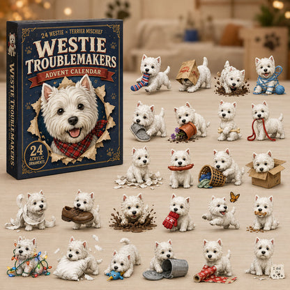 Westie Troublemakers Advent Calendar 2026 - 24-Day Festive Countdown, Acrylic Charms Blind Box - Gift For West Highland Terrier Lovers