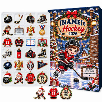 Personalized Hockey Advent Calendar 2026, Kids 24 Days Holiday Countdown Box (2026)