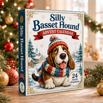 Silly Basset Hound Advent Calendar 2026 - 24-Day Festive Countdown, Acrylic Charms Blind Box - Gift For Basset Hound Lovers
