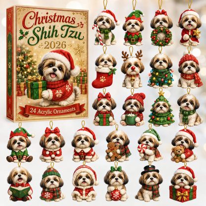 Christmas Shih Tzu Advent Calendar 2026 - 24-Day Festive Countdown, Acrylic Charms Blind Box - Gift For Shih Tzu Lovers