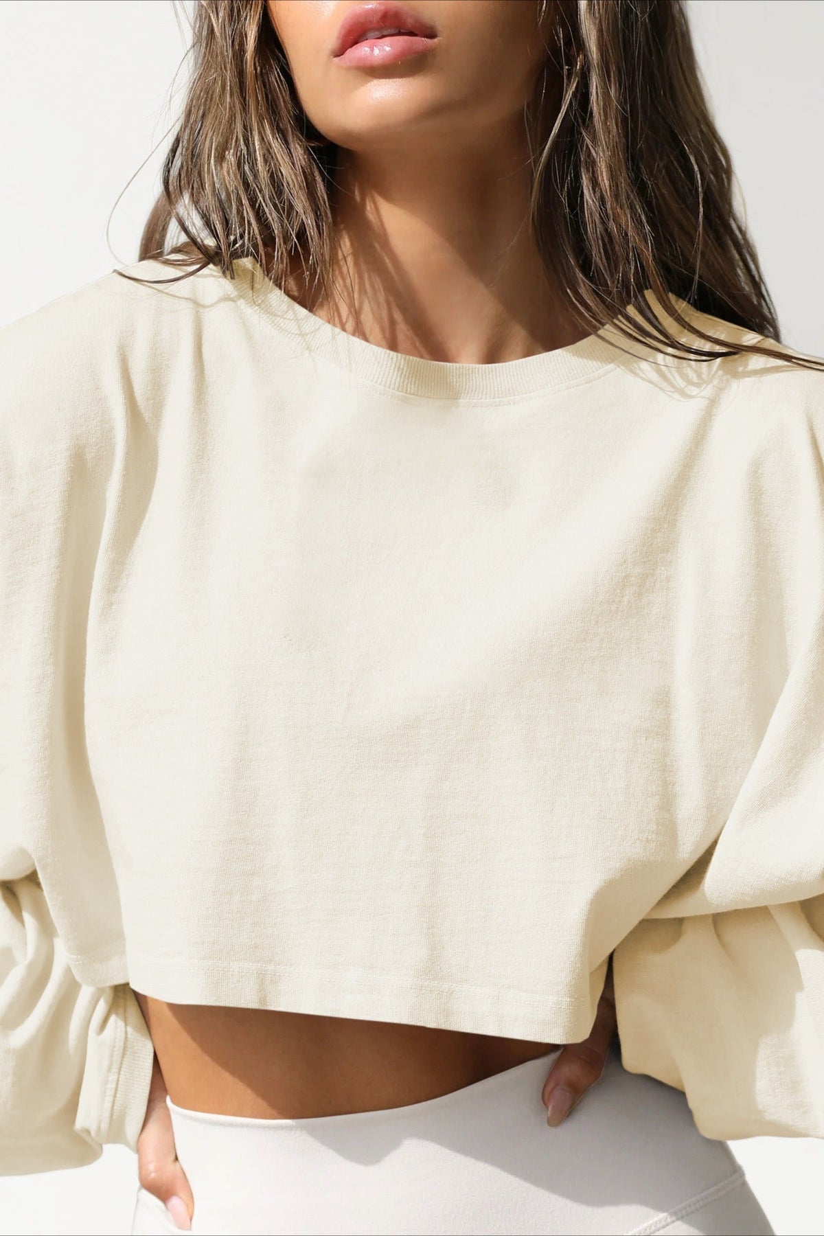 Boxy Crop Crew Neck Sweatshirt