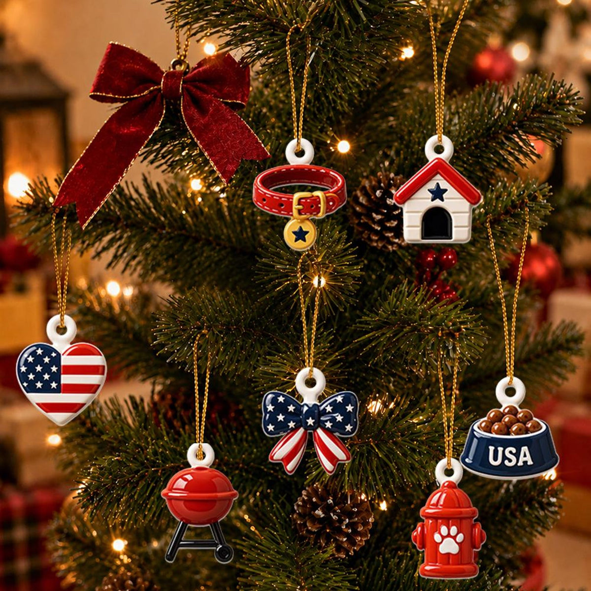 Custom Dog Advent Calendar 24 Charms, Personalized Dog Lover Xmas Gift, Patriotic 250th Pet Countdown Box, USA Holiday Decor