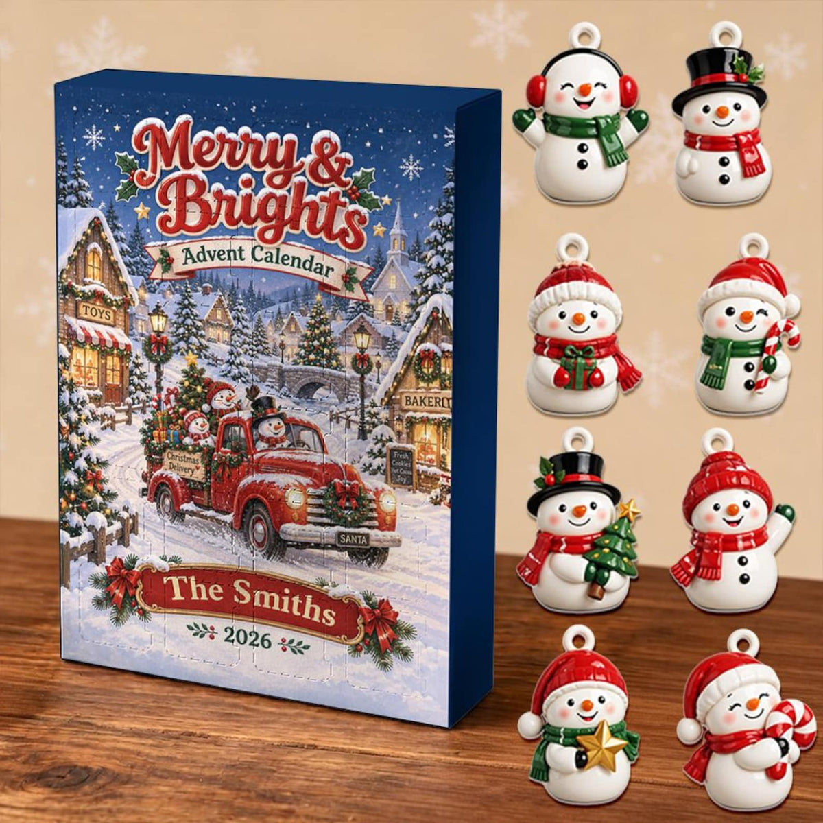 Personalized Snowman Advent Calendar 2026, 24 Acrylic Charms, Custom Family Name, Winter Countdown Keepsake