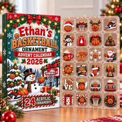 Basketball Advent Calendar 2026, Christmas Countdown Box, 24 Basketball Charms, Personalized Sports Holiday Keepsake, Basketball Player Gift John