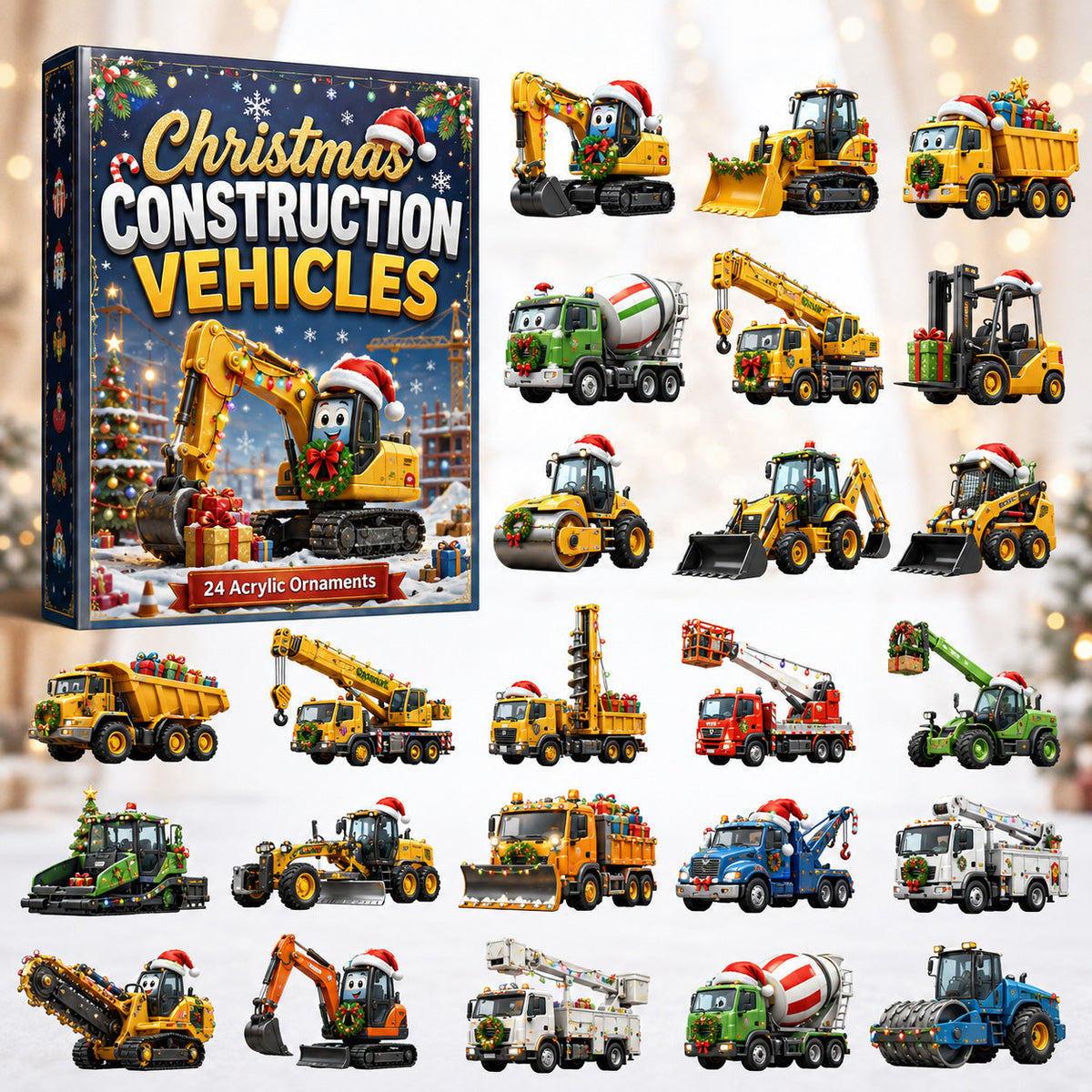 Christmas Construction Vehicles Advent Calendar 2026 - 24-Day Festive Countdown, Acrylic Charms Blind Box - Gift For Kids, Family & Friends