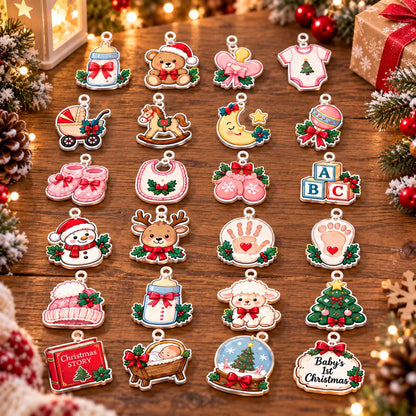 Personalized Baby Photo First Christmas Advent Calendar 2026,Custom Baby Name Blind Box, 24 Day Baby 1st Christmas Countdown Ornament Set