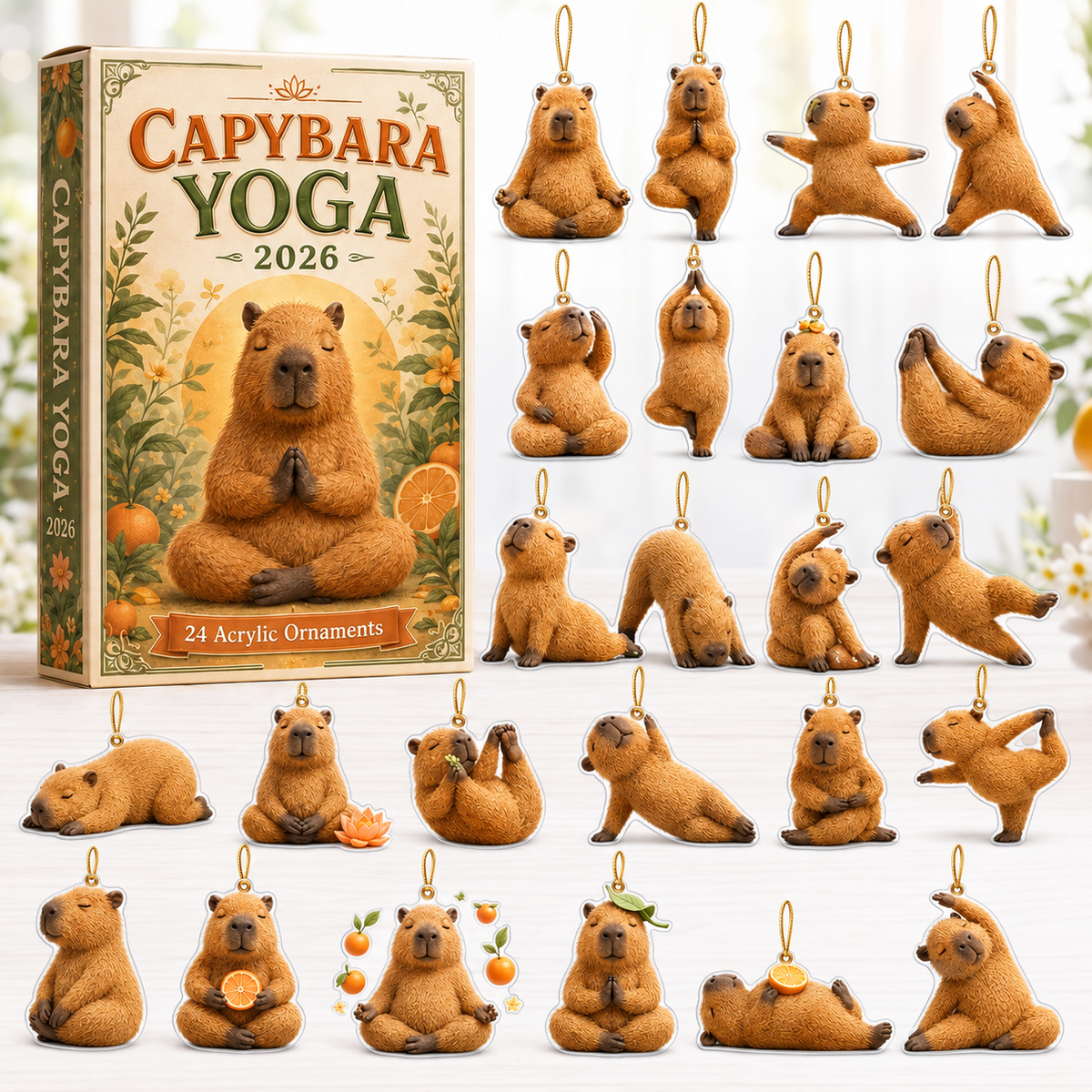 Capybara Yoga Advent Calendar 2026 - 24-Day Festive Countdown, Acrylic Charms Blind Box - Gift For Yoga Lovers