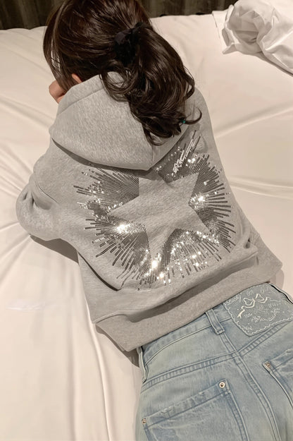 Sequin Star Cropped Pullover Hoodie
