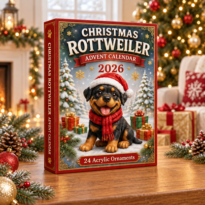Christmas Rottweiler Advent Calendar 2026 - 24-Day Festive Countdown, Acrylic Charms Blind Box - Gift For Rottweiler Lovers