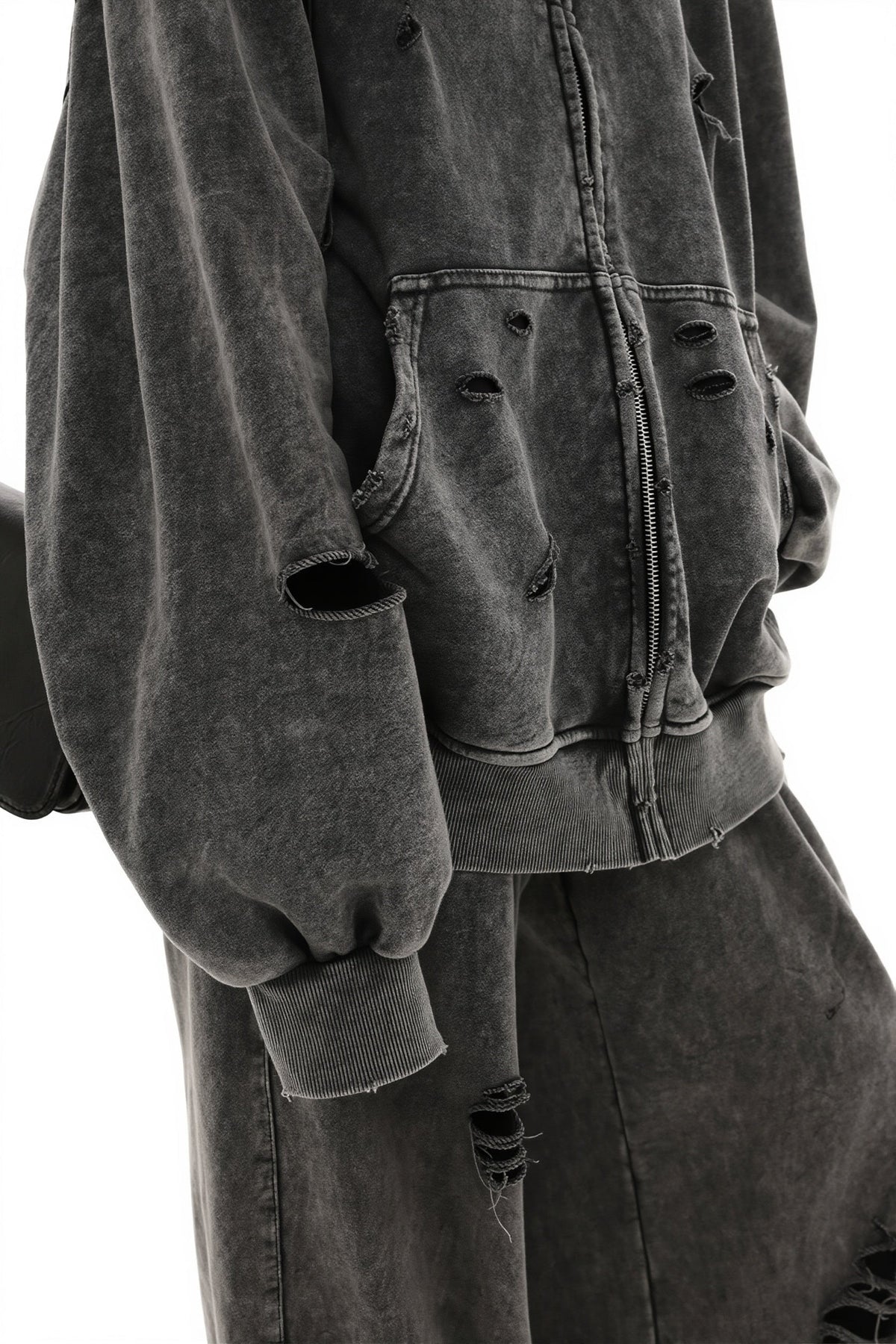 Solid Washed Distressed Hoodie