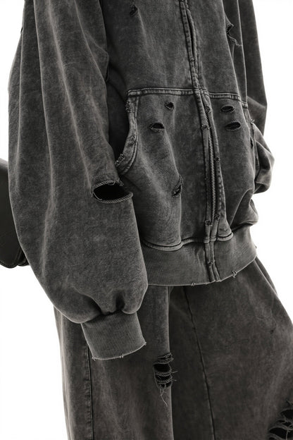 Solid Washed Distressed Hoodie