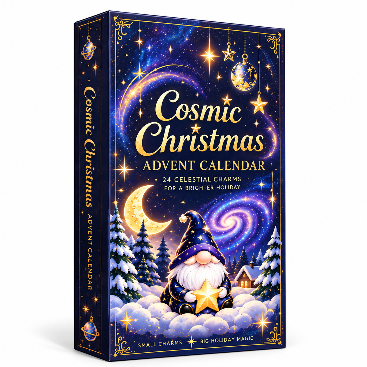 Cosmic Christmas Advent Calendar with 24 Acrylic Charms – Celestial Space Christmas Countdown Gift with Astronaut, Moon, Stars & Gnome Ornaments