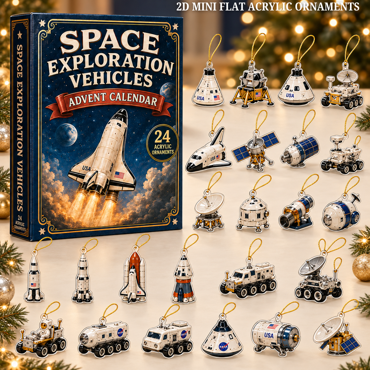 Space Exploration Vehicles Advent Calendar 2026 - 24-Day Festive Countdown, Acrylic Charms Blind Box - Gift For Vehicle Lovers