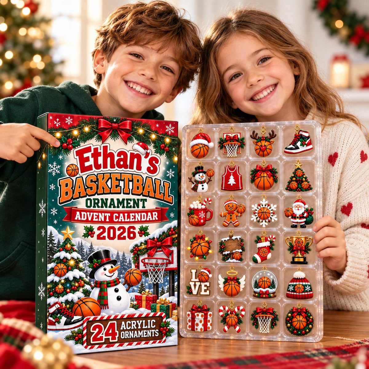 Basketball Advent Calendar 2026, Christmas Countdown Box, 24 Basketball Charms, Personalized Sports Holiday Keepsake, Basketball Player Gift John