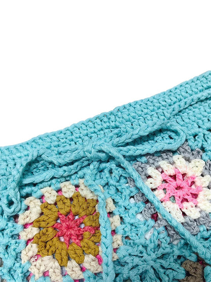 Teal Granny Square Crochet Beach Shorts