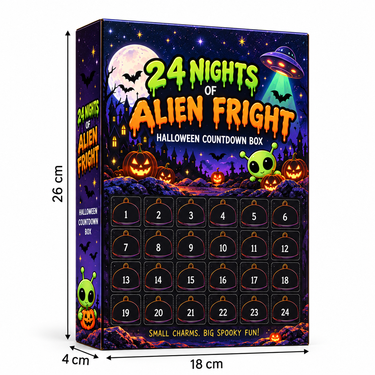 24 Nights of Alien Fright Halloween Advent Calendar 2026 – 24 Cute Alien Charms, Spooky Countdown Box for Kids & Alien Lovers