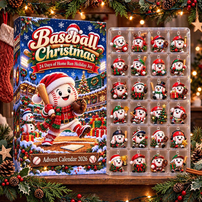 Baseball Advent Calendar 2026, 24 Piece Baseball Ornament Set, Baseball Blind Box Advent Calendar, Christmas Countdown Gift for Home Decor