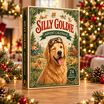 Silly Goldie Advent Calendar 2026 - 24-Day Festive Countdown, Acrylic Charms Blind Box - Gift For Dog Lovers