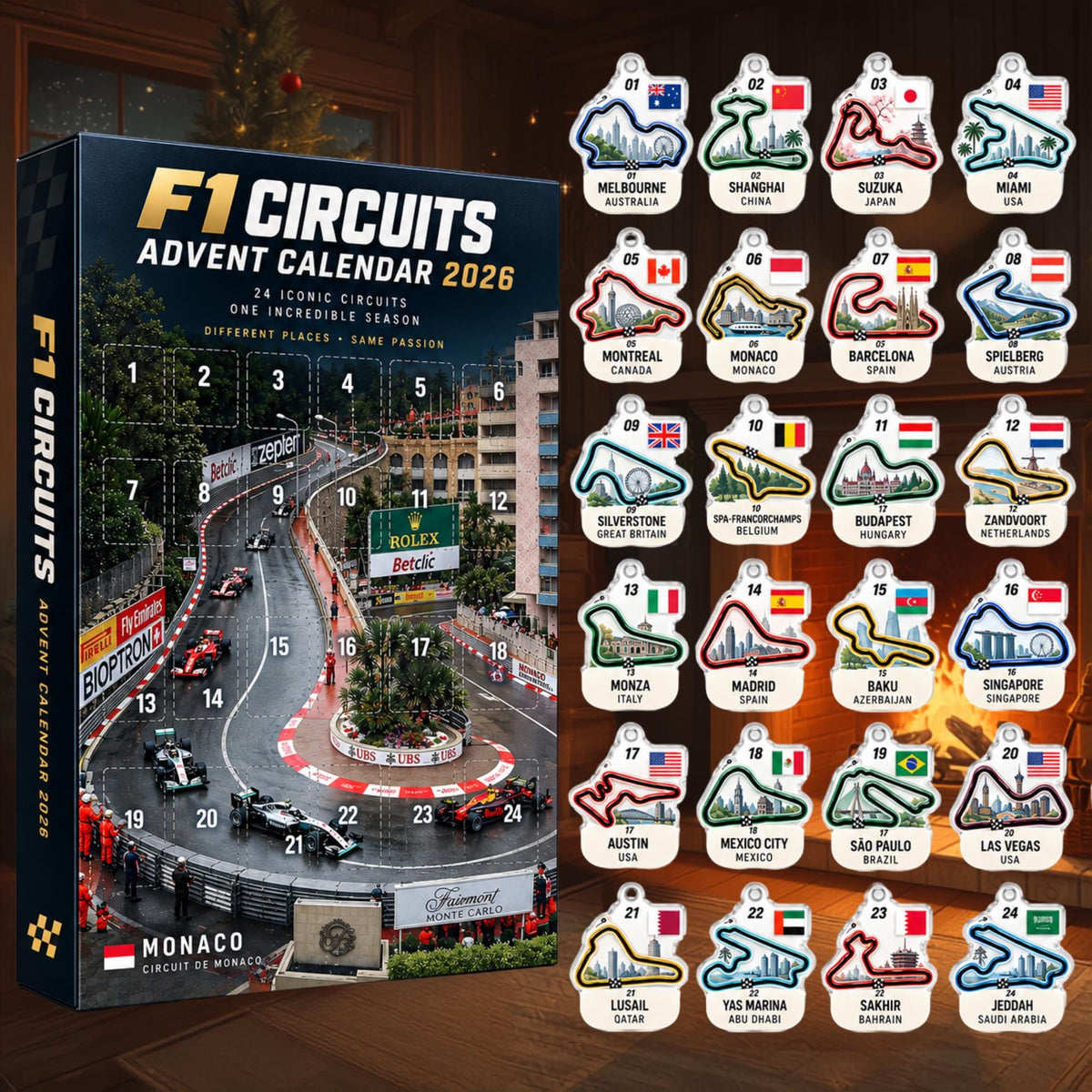 2026 Racing Circuits Advent Calendar, 24 Track Acrylic Ornaments, Motorsport Christmas Countdown, Racing Fan Gift