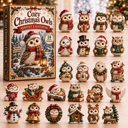 Festive Christmas Owl Advent Calendar 2026 - 24-Day Festive Countdown, Acrylic Charms Blind Box - Gift For Owl Lovers