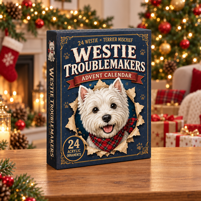 Westie Troublemakers Advent Calendar 2026 - 24-Day Festive Countdown, Acrylic Charms Blind Box - Gift For West Highland Terrier Lovers