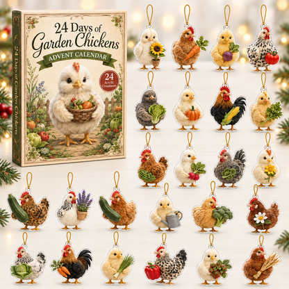 Garden Chicken Advent Calendar 2026 - 24-Day Festive Countdown, Acrylic Charms Blind Box - Gift For Farmhouse Lovers
