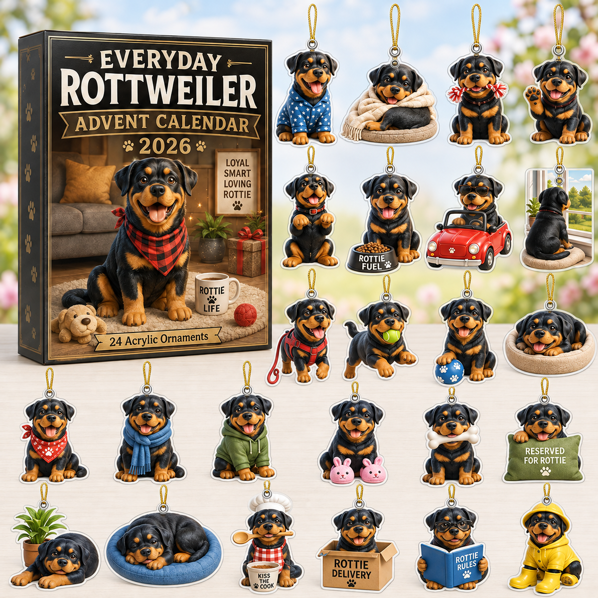 Everyday Rottweiler Advent Calendar 2026 - 24-Day Festive Countdown, Acrylic Charms Blind Box - Gift For Rottweiler Lovers