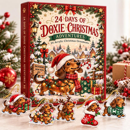 Dachshund Christmas Advent Calendar, 24 Acrylic Ornaments, 2026 Holiday Countdown