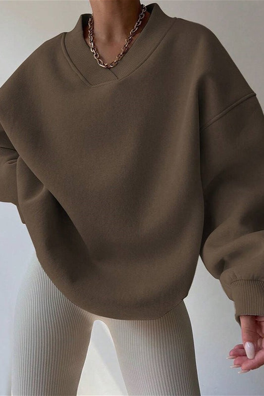 Solid Oversized V Neck Sweatshirt