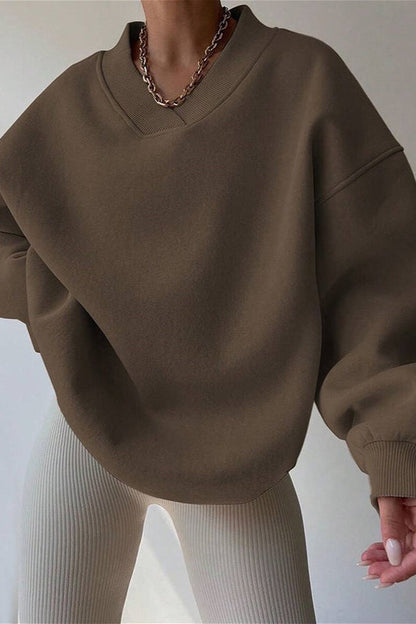 Solid Oversized V Neck Sweatshirt