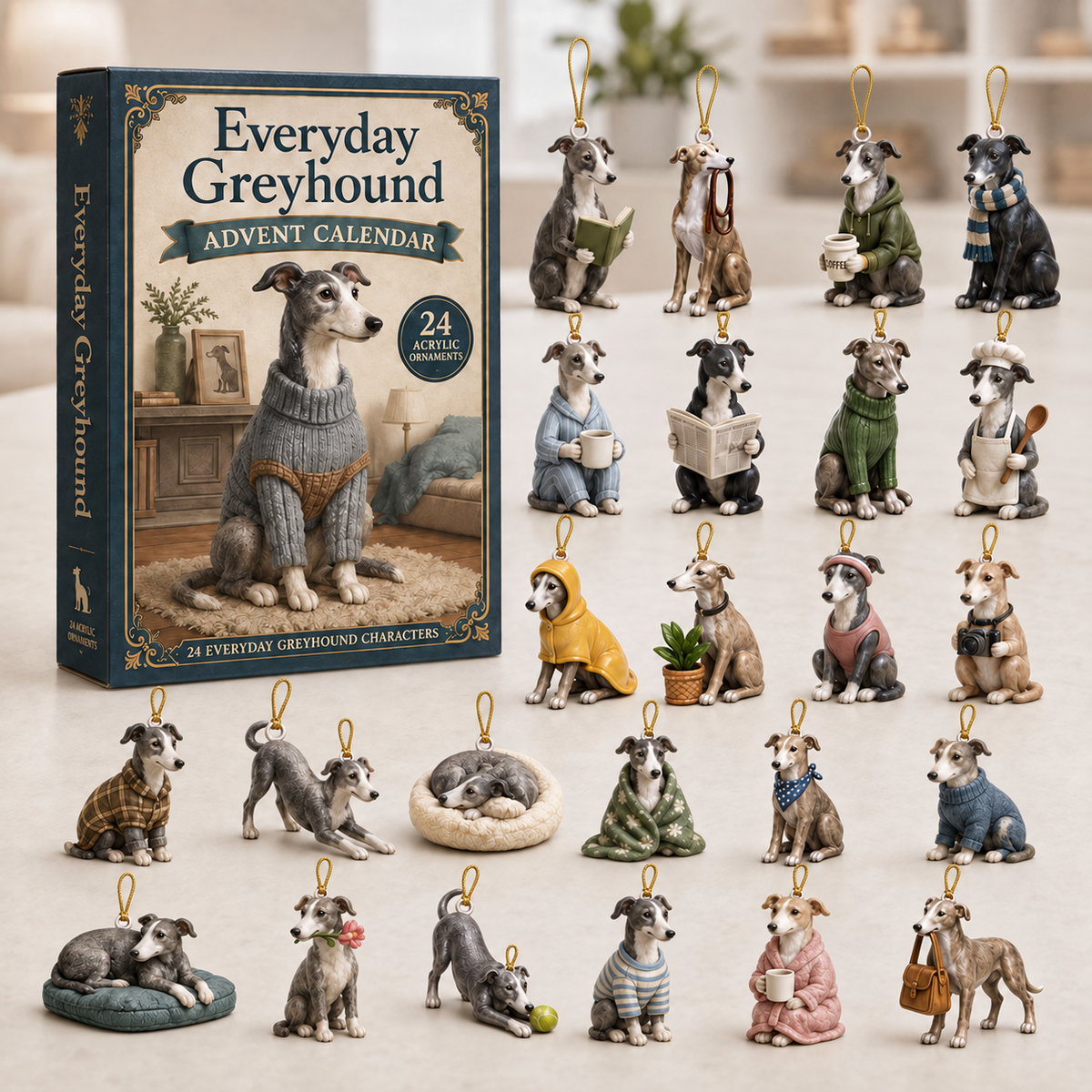 Everyday Greyhound Advent Calendar 2026 - 24-Day Festive Countdown, Acrylic Charms Blind Box - Gift For Greyhound Lovers