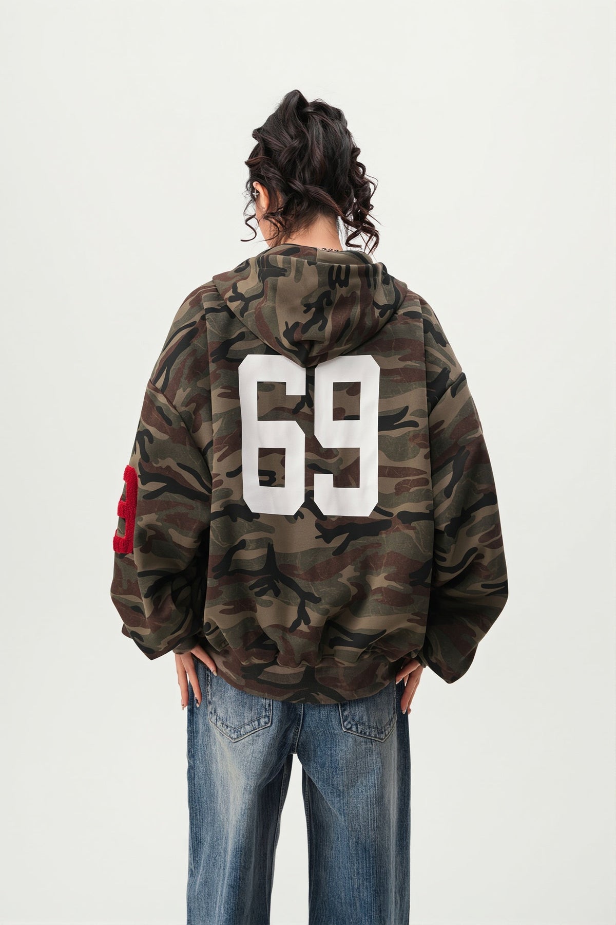 Camo Zip Oversized Street Hoodie