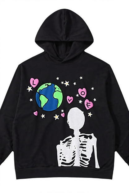 Heart Skull Graphic Pullover Hoodie