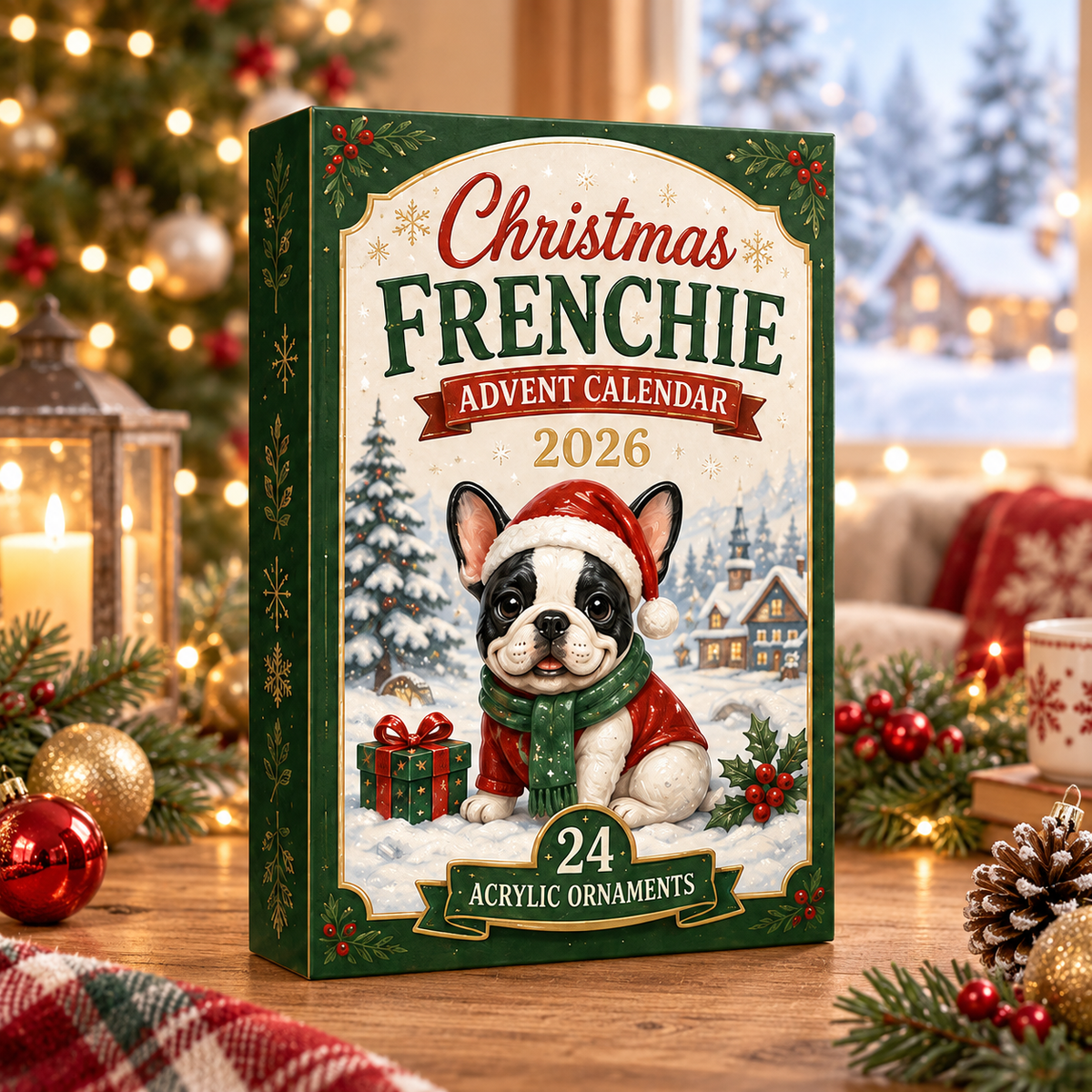 Christmas Frenchie Advent Calendar 2026 - 24-Day Festive Countdown, Acrylic Charms Blind Box - Gift For French Bulldog Lovers