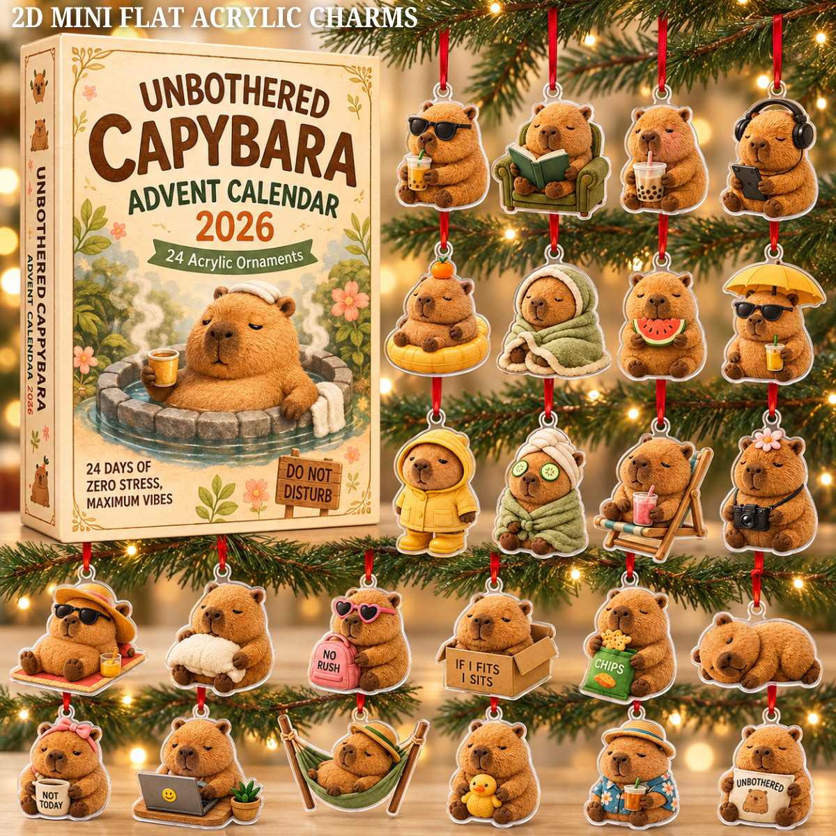 Unbothered Capybara Advent Calendar 2026 - 24-Day Festive Countdown, Acrylic Charms Blind Box - Gift For Capybara Lovers