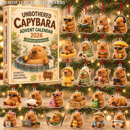 Unbothered Capybara Advent Calendar 2026 - 24-Day Festive Countdown, Acrylic Charms Blind Box - Gift For Capybara Lovers