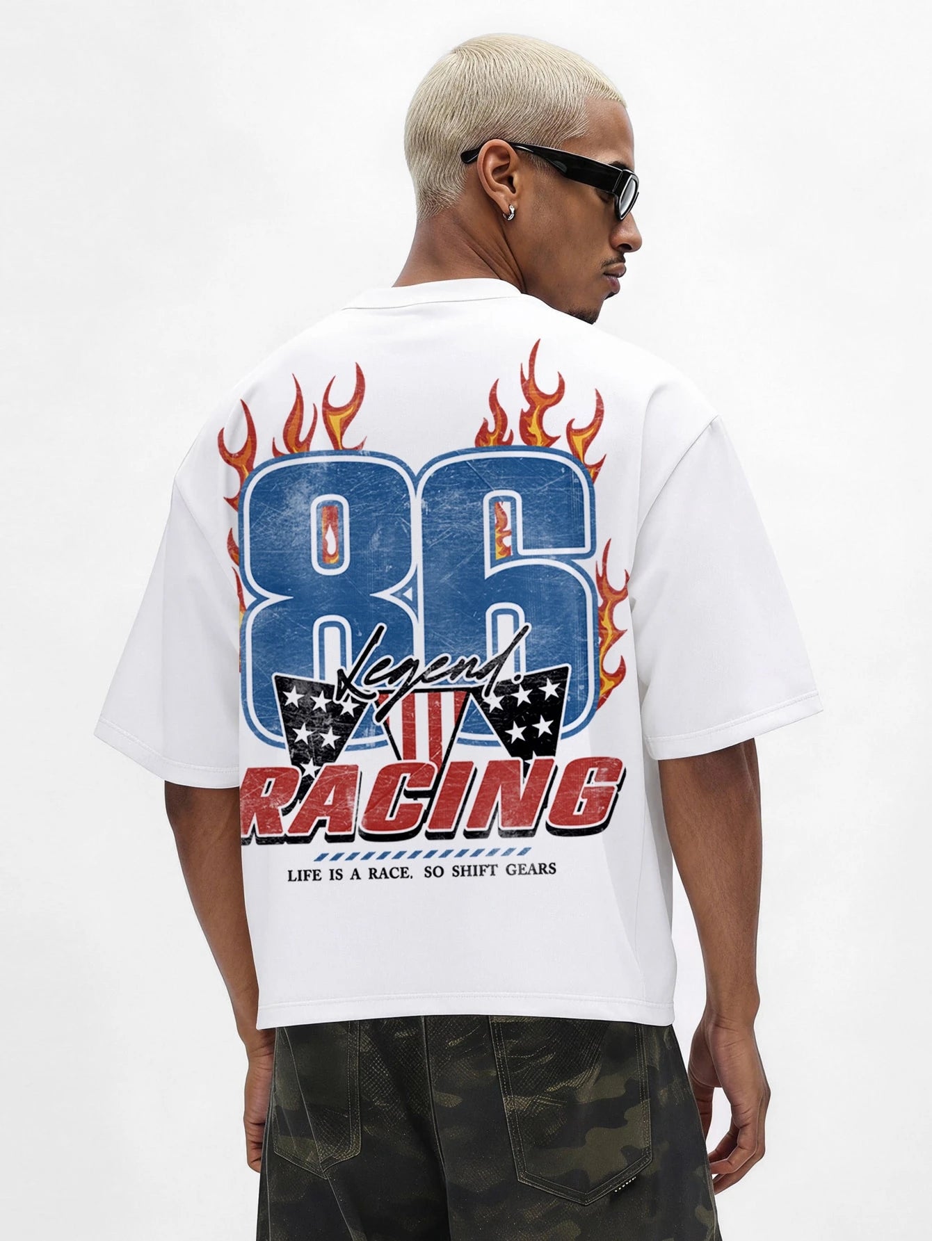 86 Highway Flame Letter Graphic White Tee