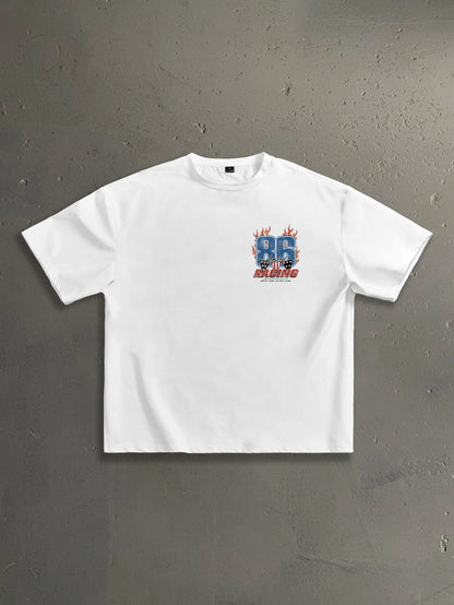 86 Highway Flame Letter Graphic White Tee