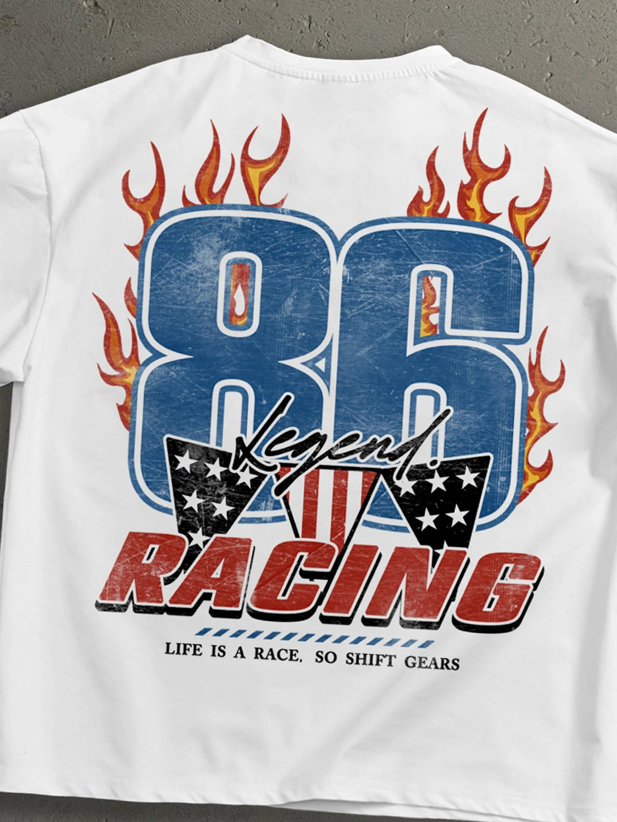 86 Highway Flame Letter Graphic White Tee