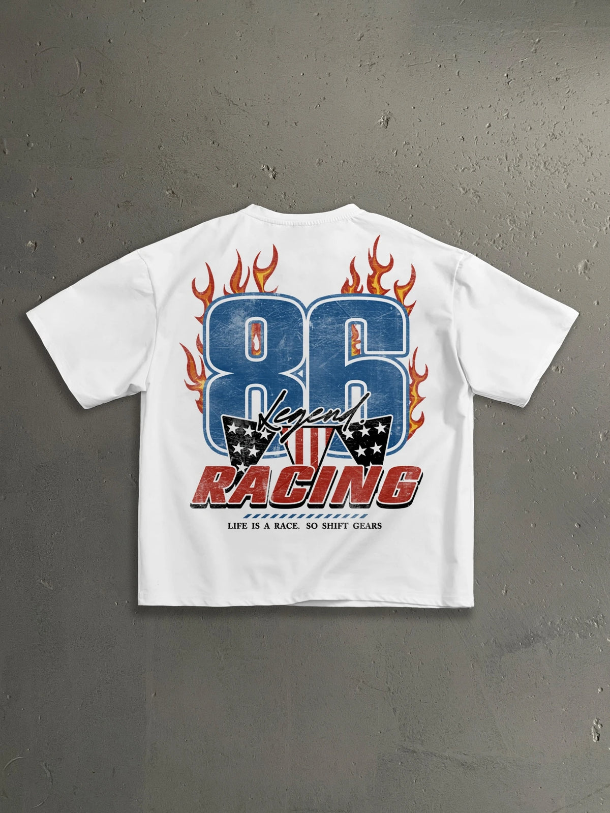86 Highway Flame Letter Graphic White Tee