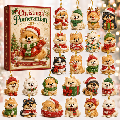 Christmas Pomeranian Advent Calendar 2026 - 24-Day Festive Countdown, Acrylic Charms Blind Box - Gift For Pomeranian Lovers
