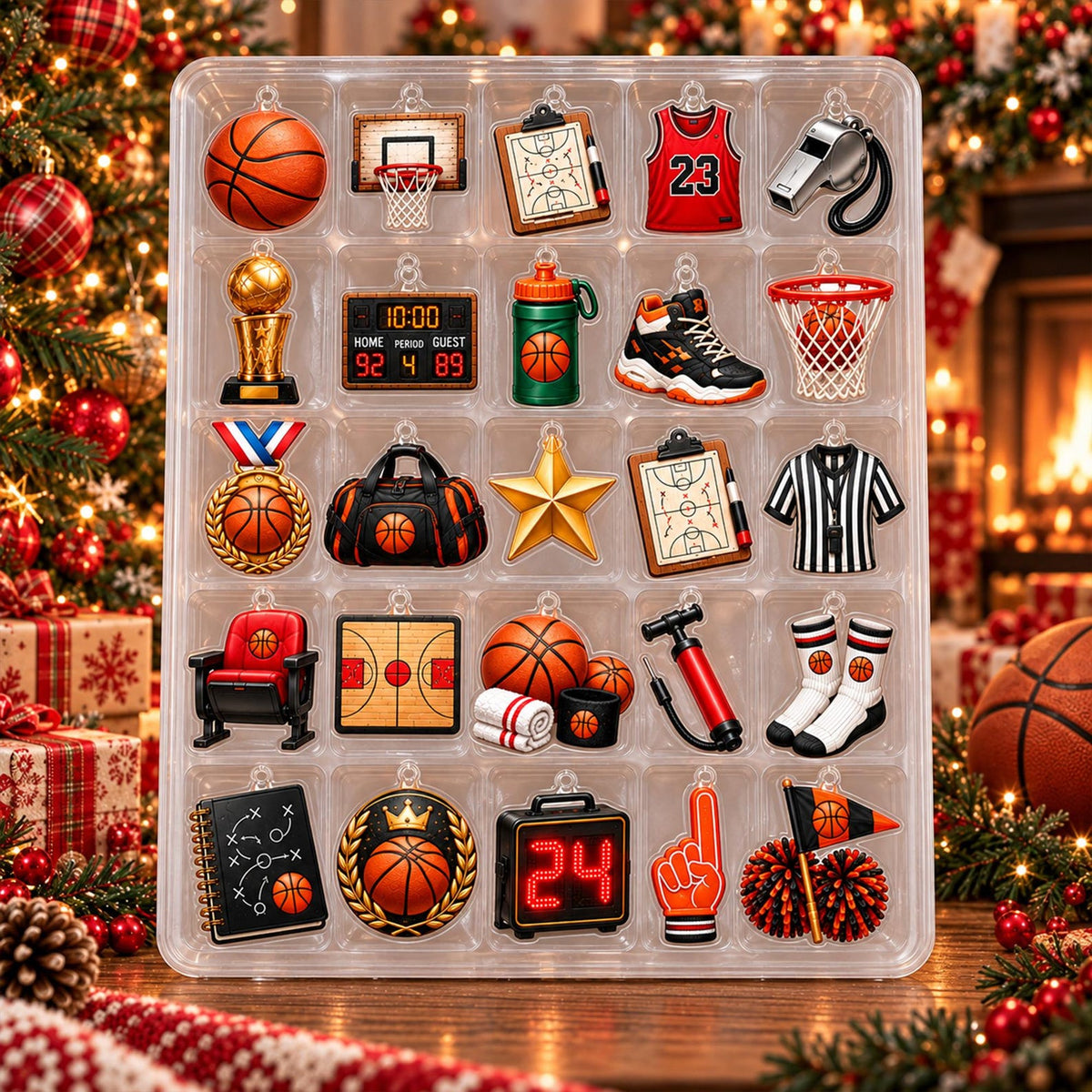 Personalized Basketball Advent Calendar, 24 Day Christmas Countdown with Basketball Charms