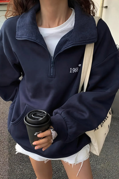 Number Print Half Zip Longline Sweatshirt
