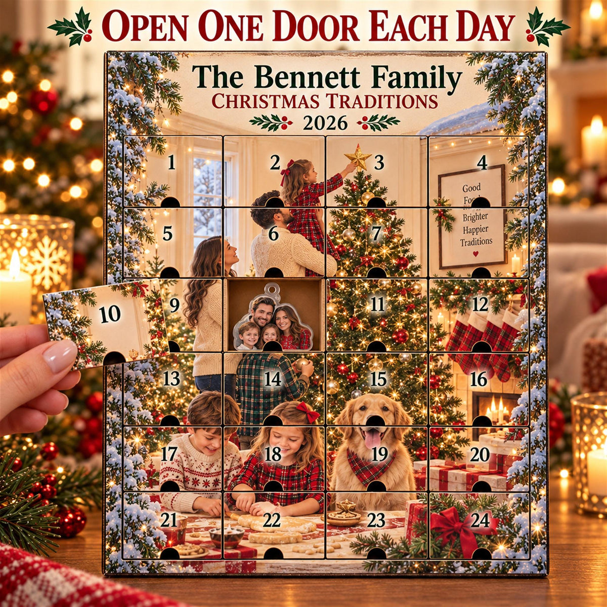 Personalized Family Advent Calendar with 24 Custom Photo Acrylic Ornaments, Christmas Traditions Gift, Custom Family Keepsake for Home